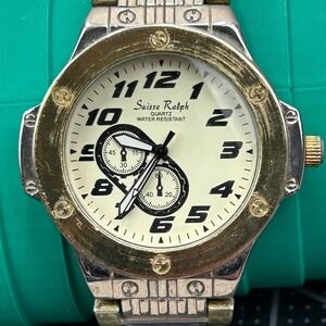 Suisse Ralph 3189 Mens Two Tone Quartz Watch Silver Gold‎ Industrial Cream Dial